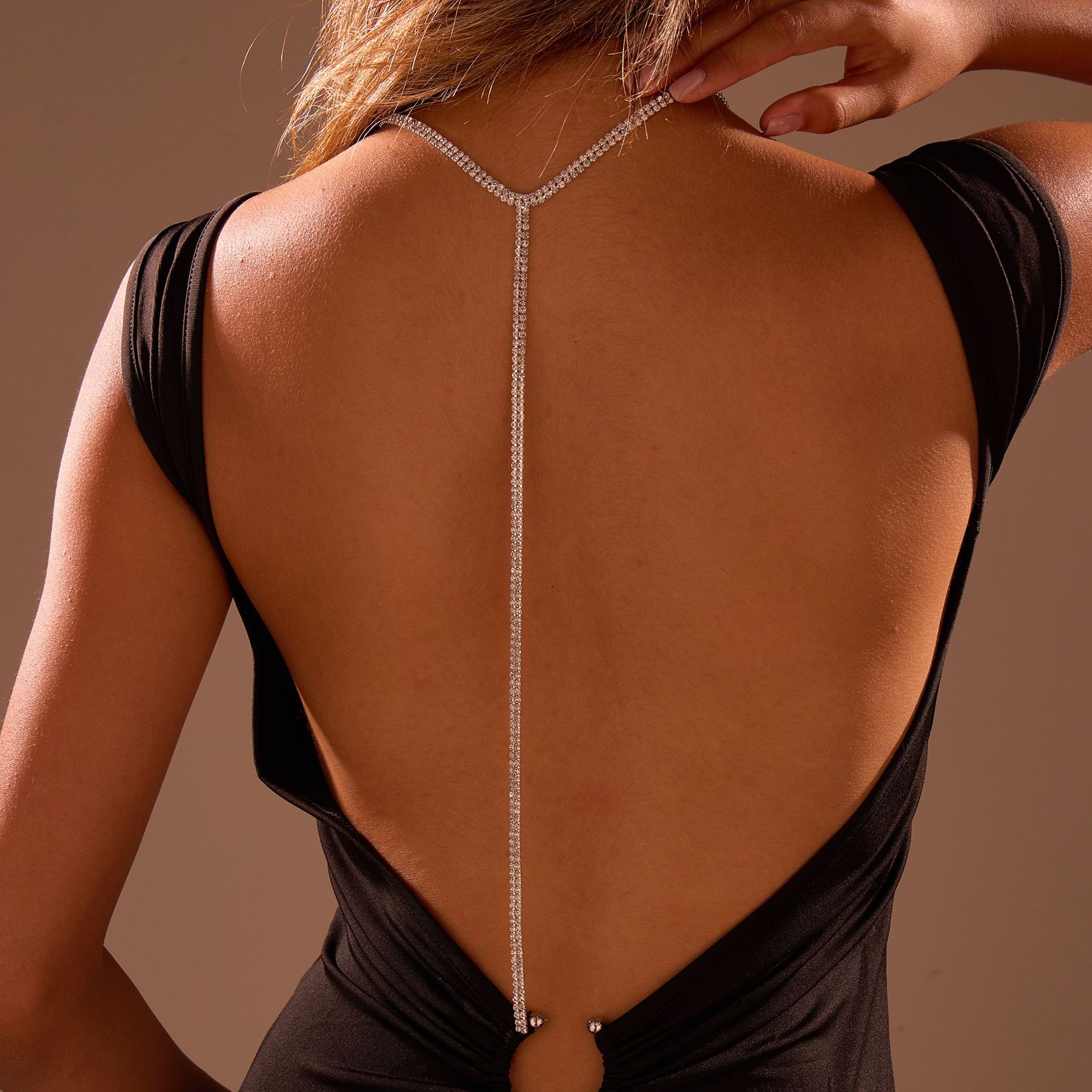 Glamyug Rhinestone Back Chain Necklace | Girls' Bridal & Party Jewelry | Wear as Necklace or Backless Dress Chain