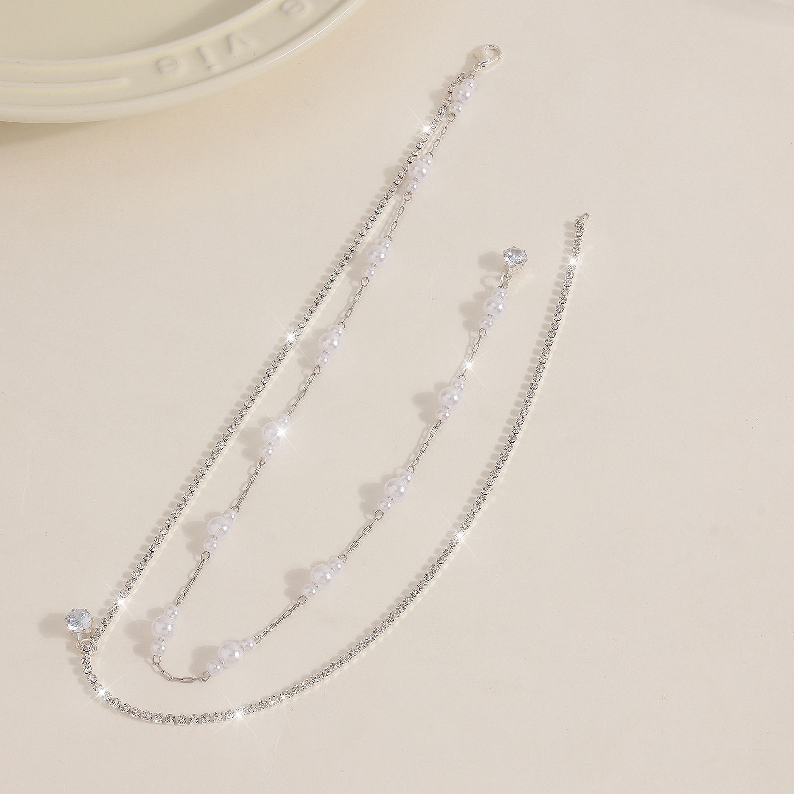 Glamyug Women's Gold Back Necklace – Rhinestone & Faux Pearl Body Jewelry, One-Size - Image 0