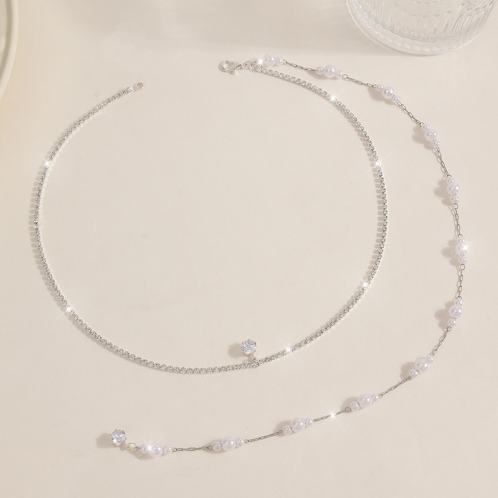 Glamyug Women's Gold Back Necklace – Rhinestone & Faux Pearl Body Jewelry, One-Size - Image 0