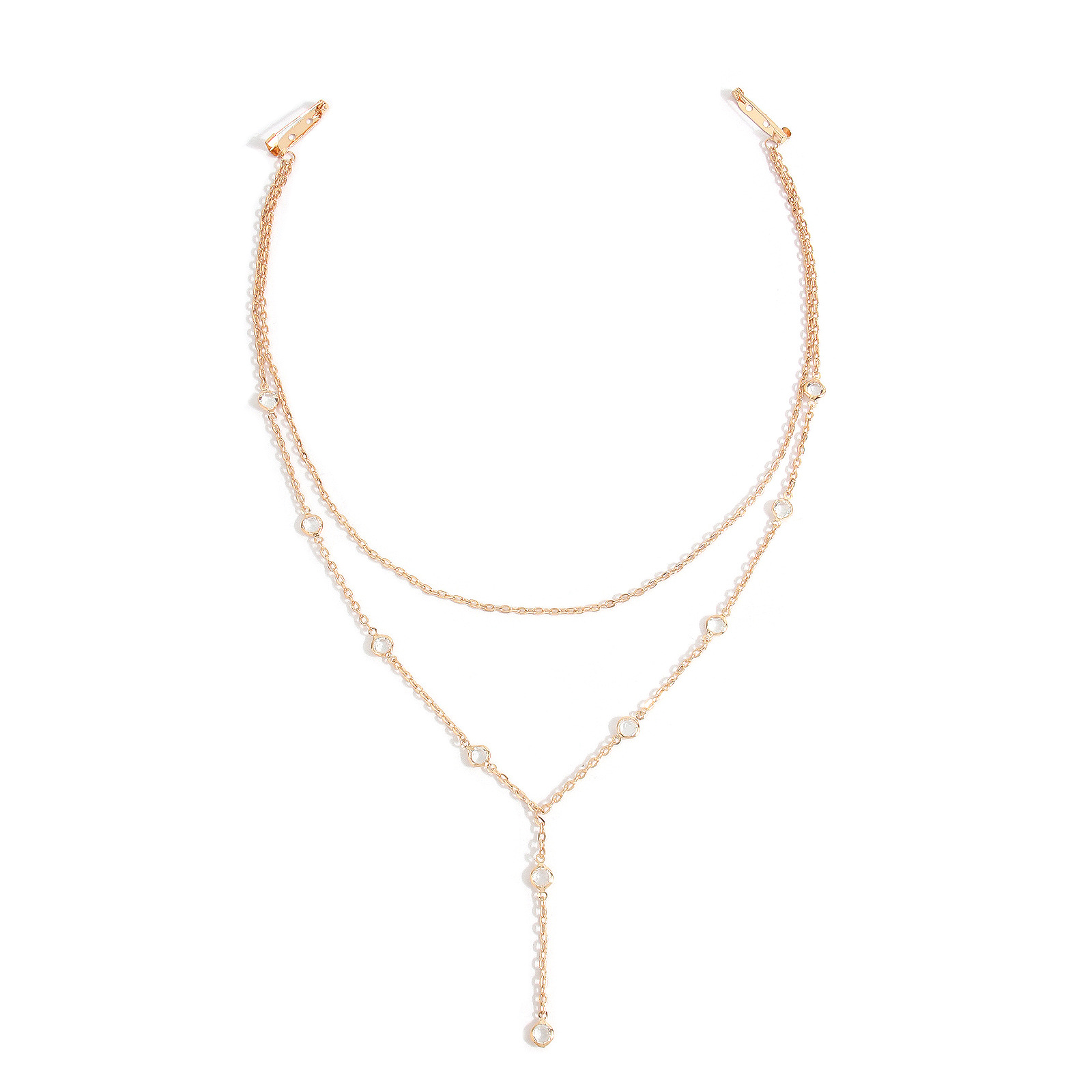 Glamyug Gold Multi-Layer Rhinestone Water Drop Back Chain – Elegant Back Necklace for Women - Image 0