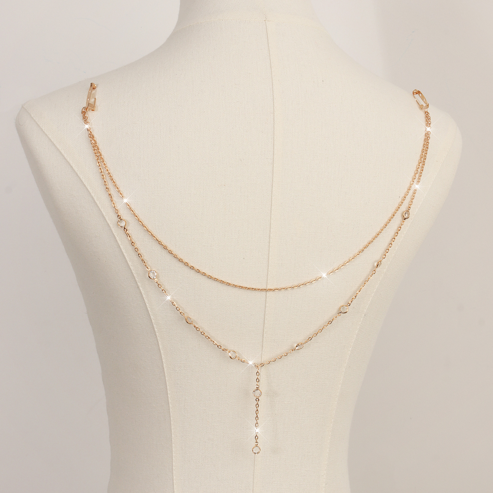 Glamyug Gold Multi-Layer Rhinestone Water Drop Back Chain – Elegant Back Necklace for Women - Image 0