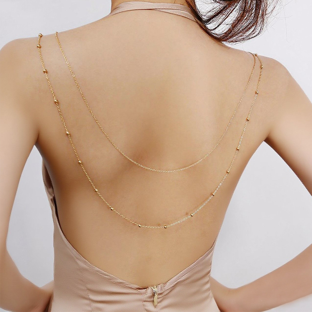 Glamyug Dainty Layered Gold Body Chain – Sexy Beach Back Harness Bikini Jewelry for Women and Girls