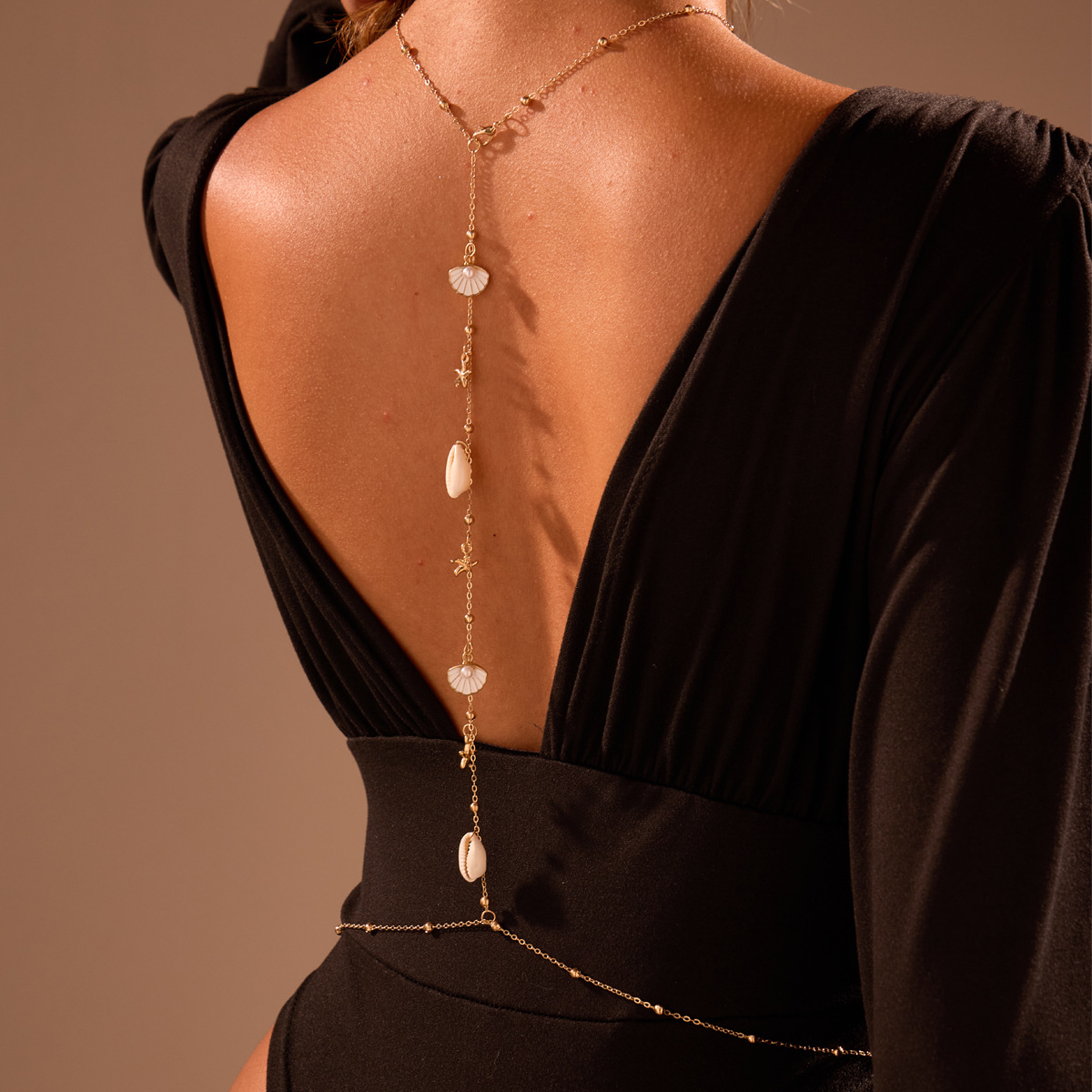 Glamyug Simple Pearl Back Necklace – Gold Tassel Water Drop Bridal Jewelry for Women & Girls - Image 0