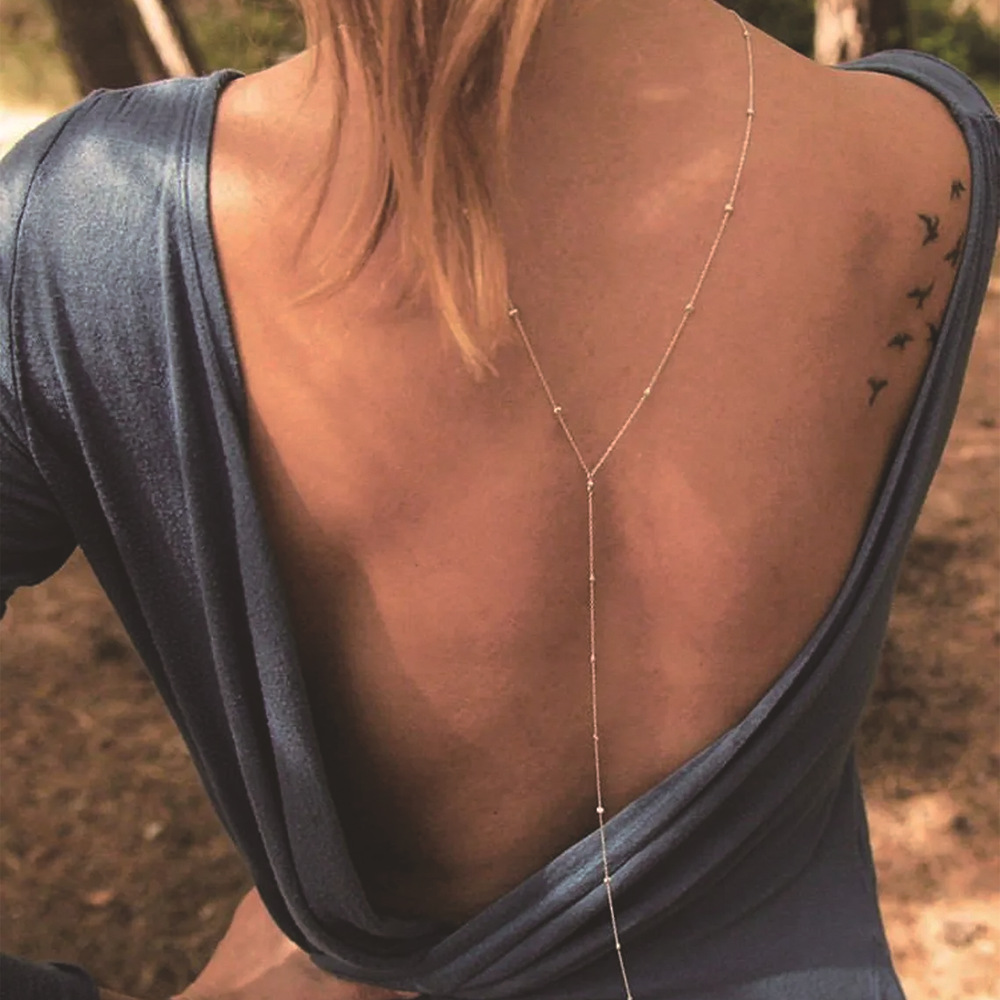 Glamyug Simple Diamond Silver Back Chain Necklace | Extra Long Y Style | Bridal & Wedding Backdrop Jewelry for Women & Girls - Image 0