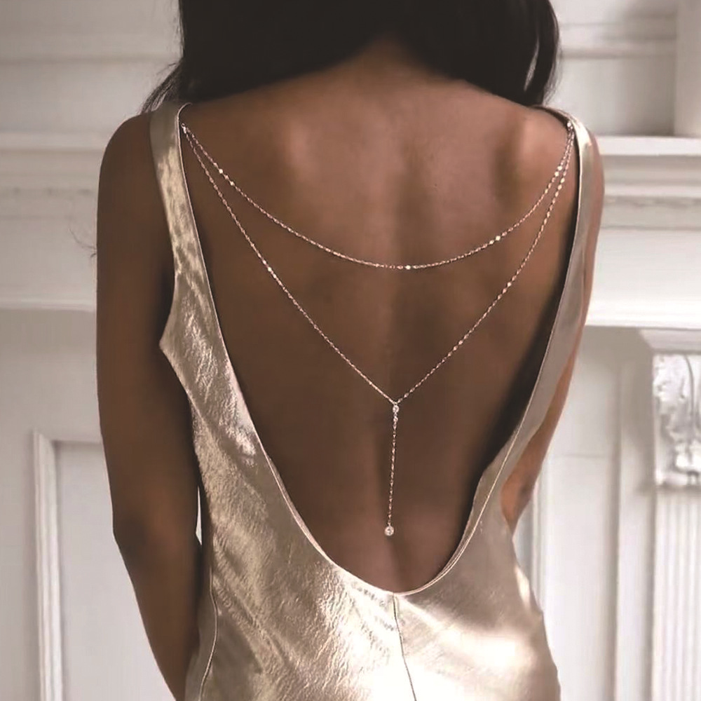 Glamyug Gold Back Necklace Jewelry – Elegant Backdrop Necklace for Open Low Back Dresses, Bridal & Wedding Jewelry for Women" - Image 0