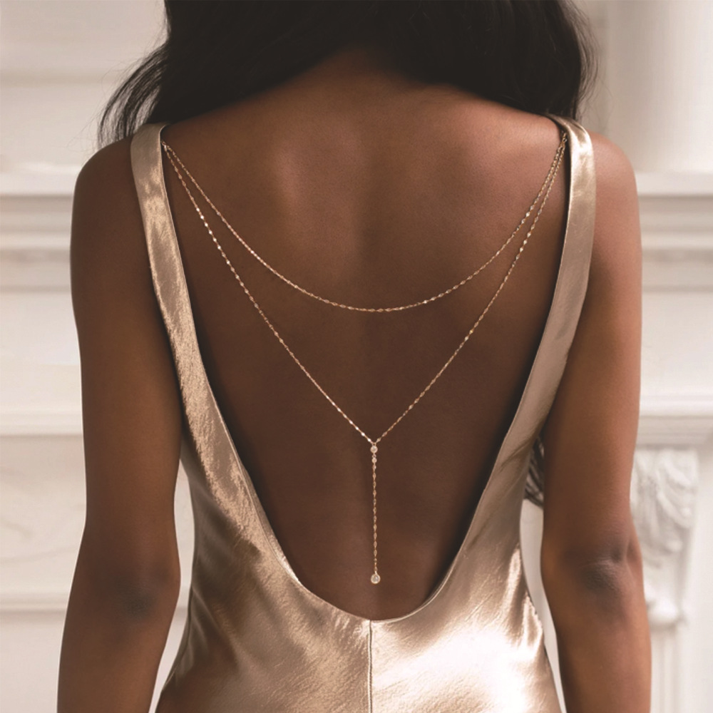 Glamyug Gold Back Necklace Jewelry – Elegant Backdrop Necklace for Open Low Back Dresses, Bridal & Wedding Jewelry for Women" - Image 0