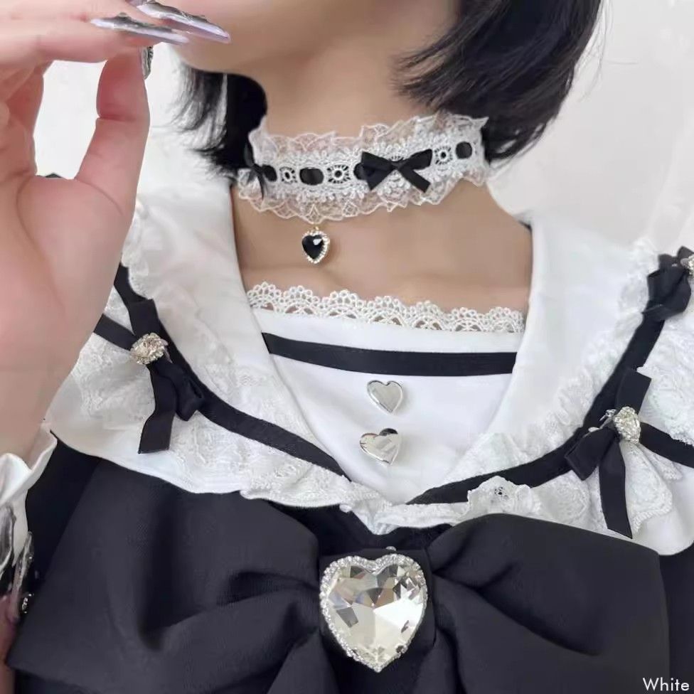 Gothic Lace Bow Heart Choker Necklace for Women - Image 0