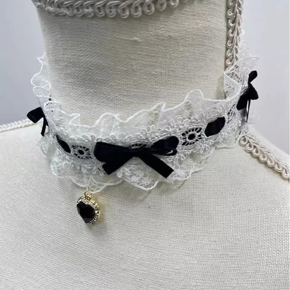 Gothic Lace Bow Heart Choker Necklace for Women - Image 0
