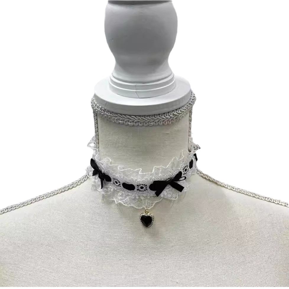 Gothic Lace Bow Heart Choker Necklace for Women - Image 0