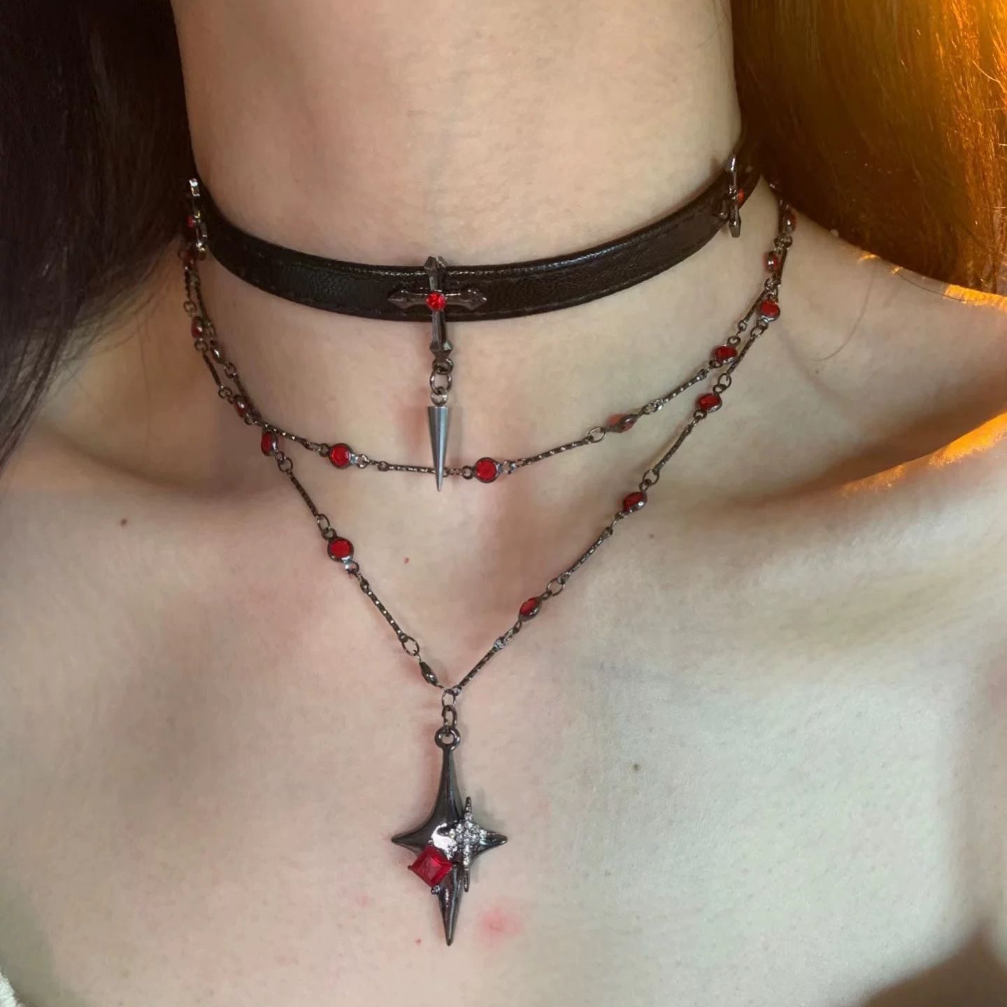 Gothic Cross Choker Layered Necklace - Image 0