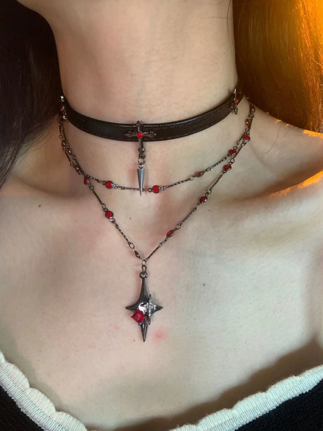 Gothic Cross Choker Layered Necklace - Image 0