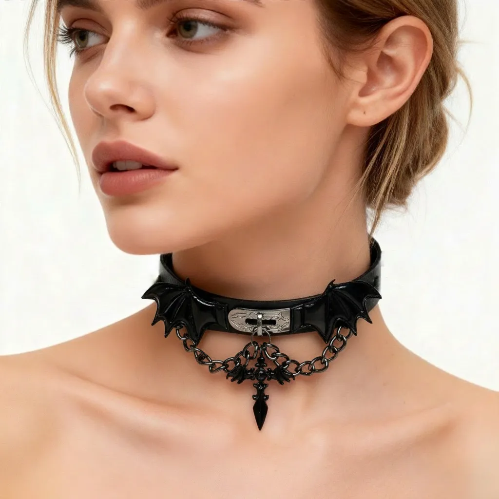 Batwing Cross Chain Gothic Choker - Image 0