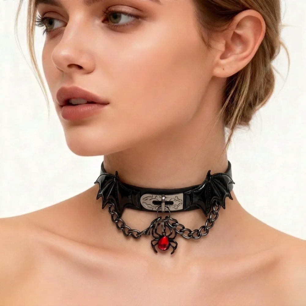 Crimson Spider Batwing Gothic Choker