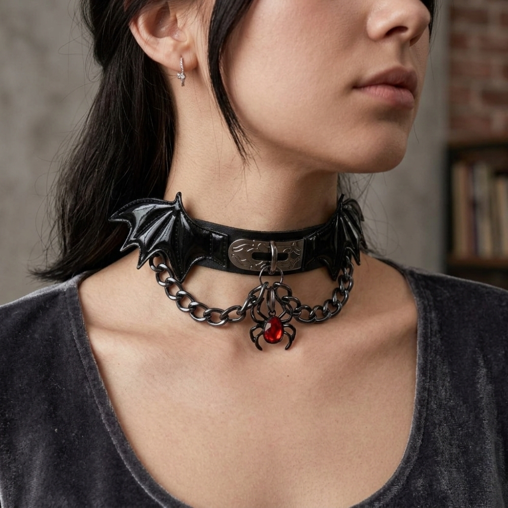 Crimson Spider Batwing Gothic Choker