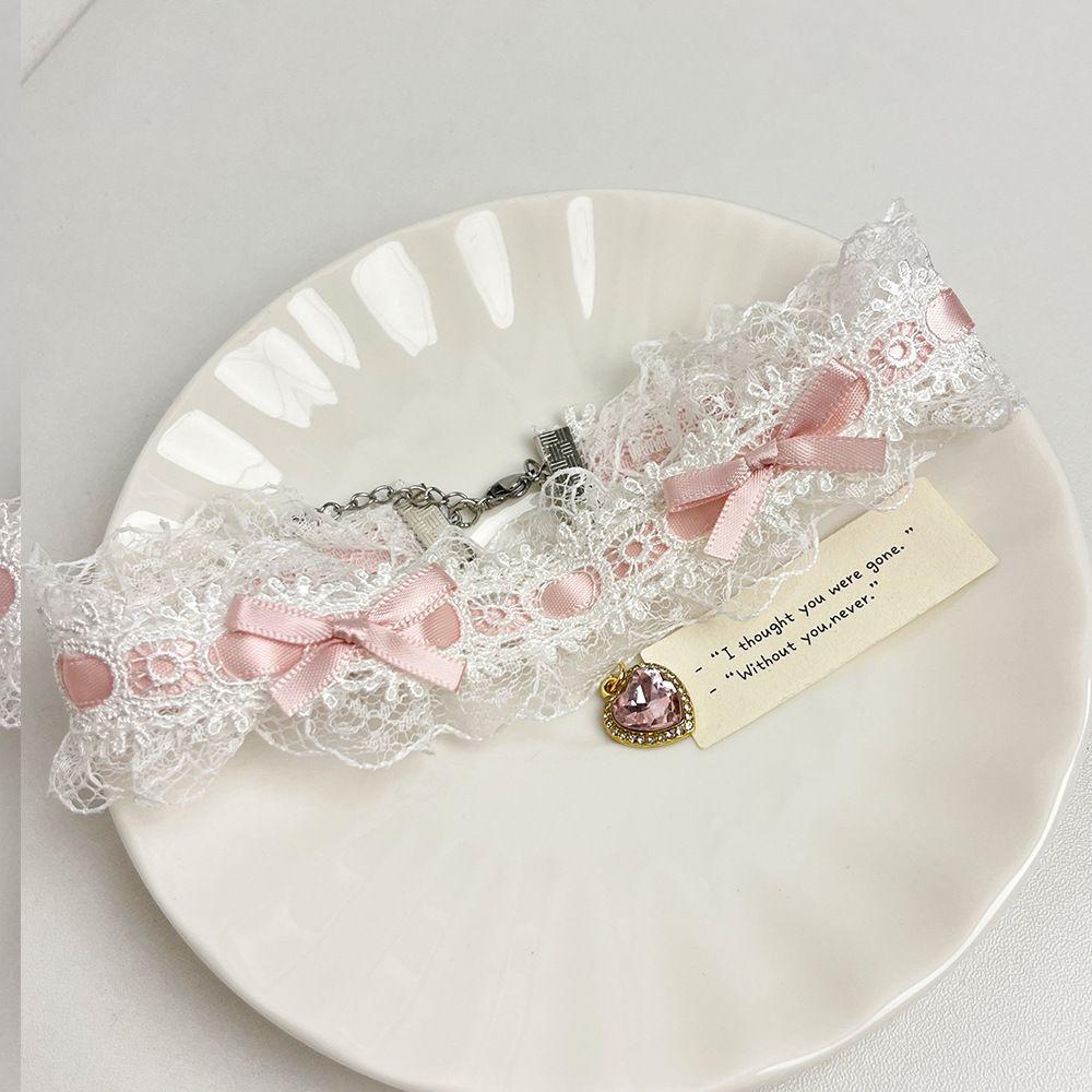 Lace Bow Choker Necklace for Women (Pink) - Image 0