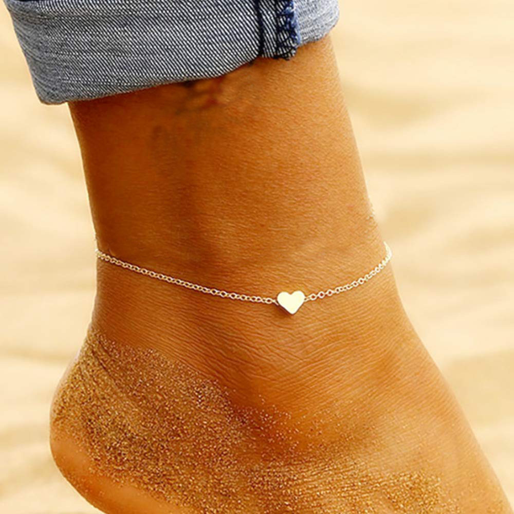 Glamyug Heart Anklet – Simple Alloy Beach Foot Ornament, Trendy European & American Fashion Jewelry for Women - Image 0