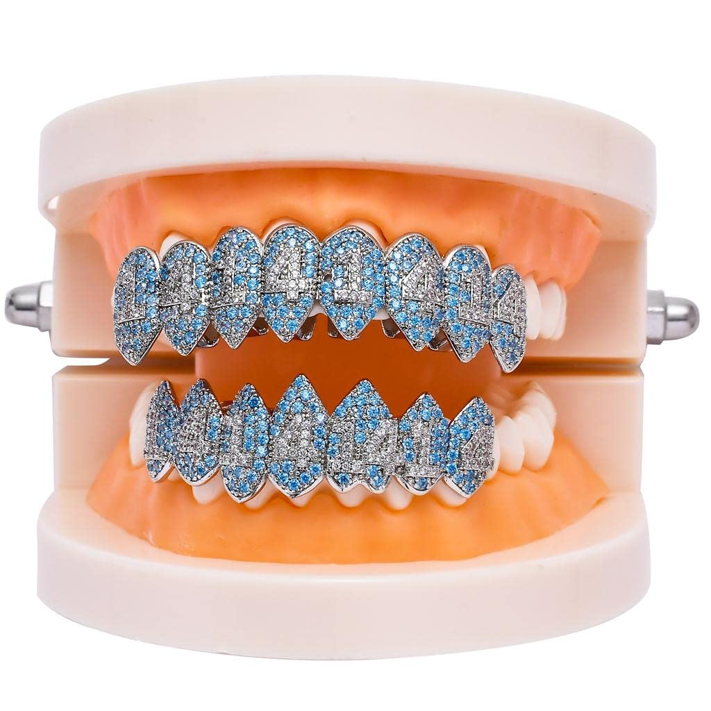 Vampire Fang Grillz with Zircon Stones Blue