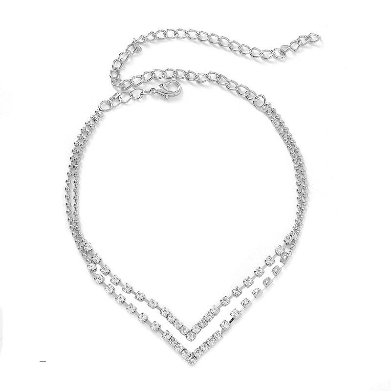 Glamyug Double Layer Rhinestone Anklet – Simple Geometric Beach Jewelry, Trendy for Women - Image 0