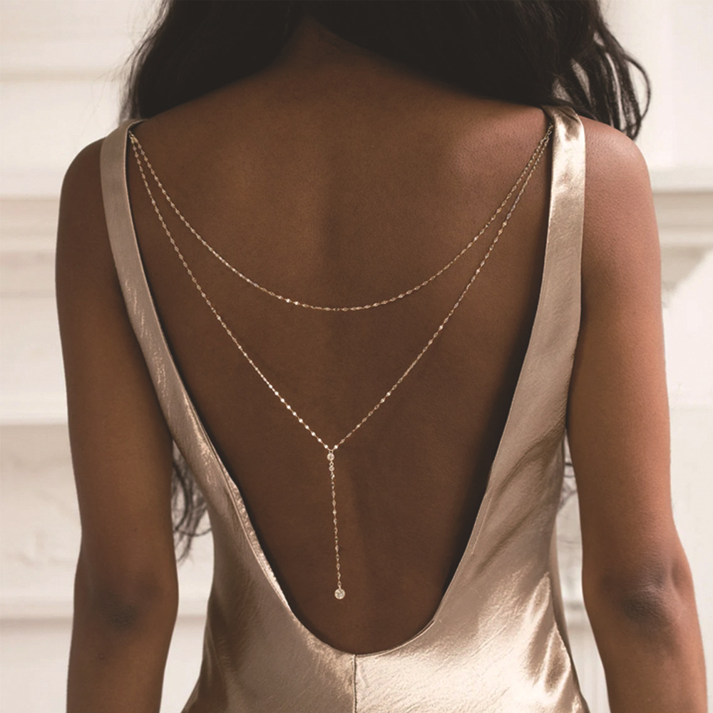 Glamyug Gold Back Necklace Jewelry – Elegant Backdrop Necklace for Open Low Back Dresses, Bridal & Wedding Jewelry for Women"
