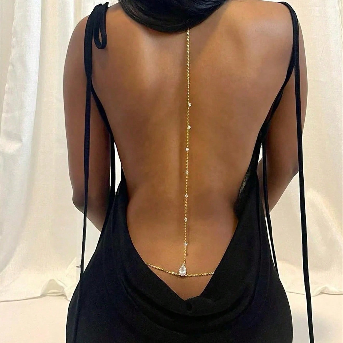 Glamyug Gold Rhinestone Back Necklace for Backless Dresses – Bridal & Wedding Body Jewelry for Women
