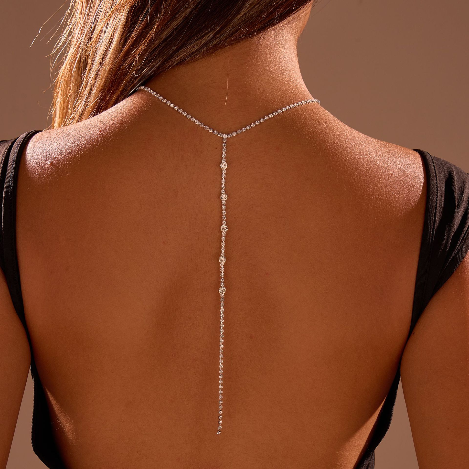 Glamyug Exquisite Women’s Rhinestone Tassel Choker Necklace | Luxury Stainless Steel Neck & Chest Decoration Jewelry